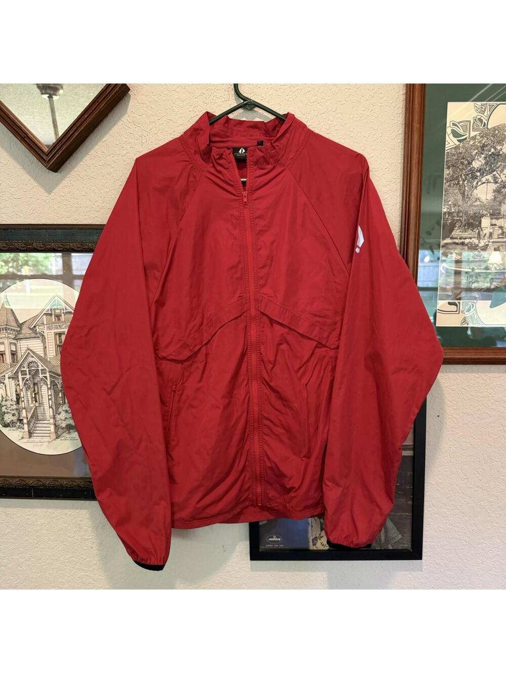 Bearded Goat Mens Designer Jacket Red Pockets Full Zip Windbreaker Size‎ Large
